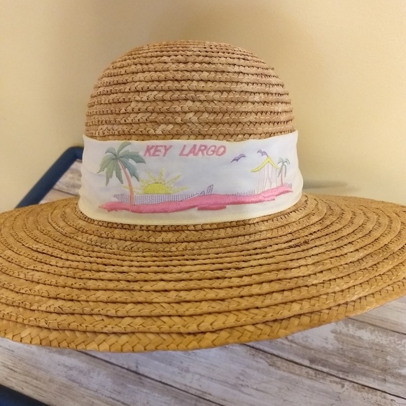 Key Largo embroidery bandana straw beach hat EUC - Picture 2 of 6